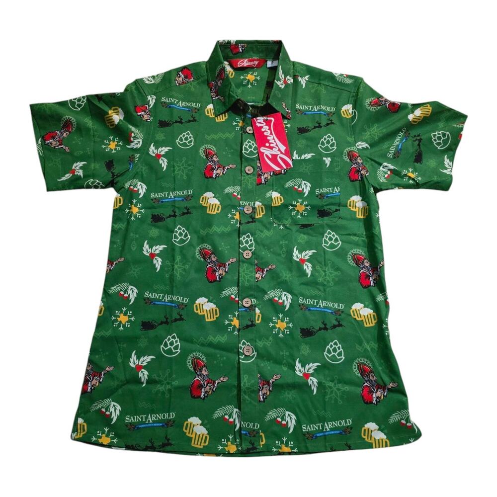 shinesty saint arnold christmas short sleeve button up shirt SZ S